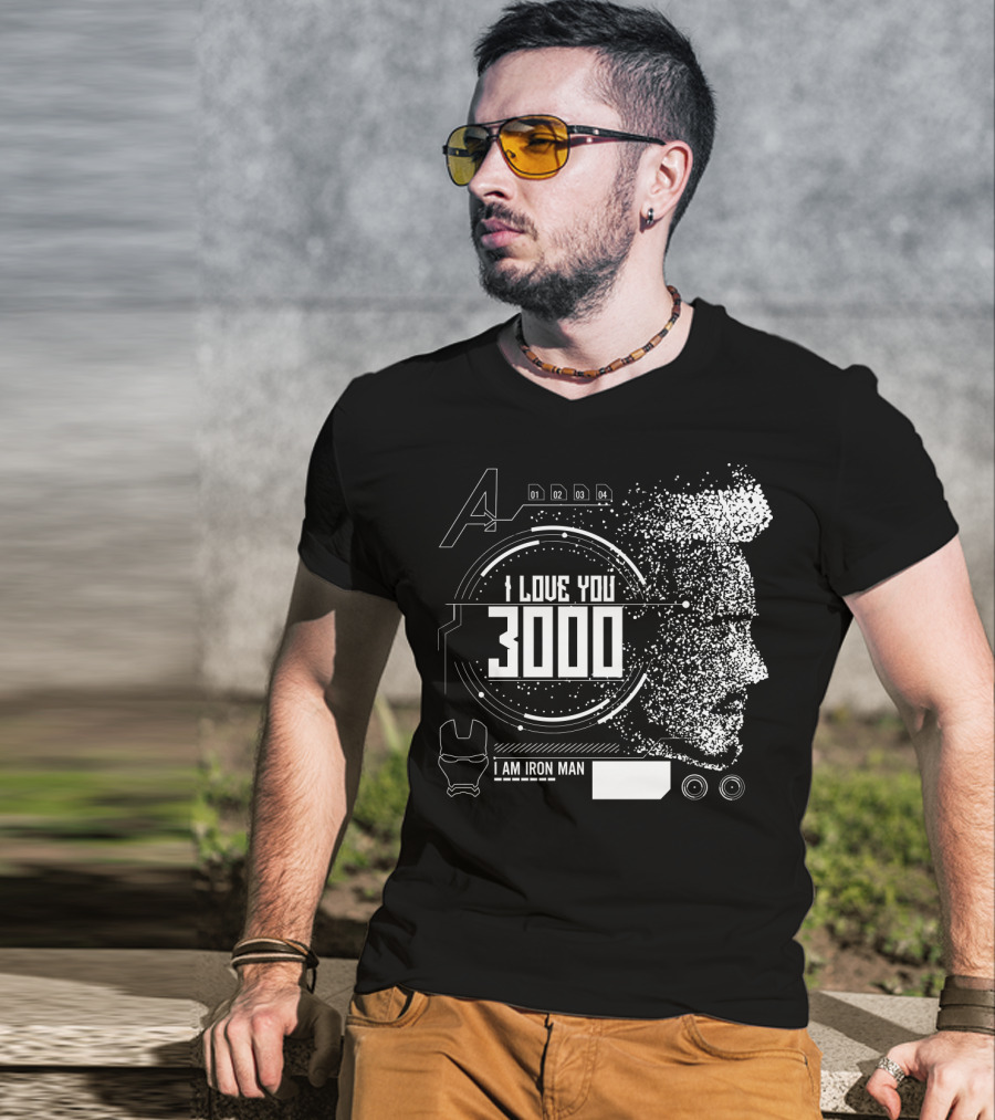 Marvel Avengers I Love You 3000 I Am Iron Man Pixel Art Profile T-Shirt