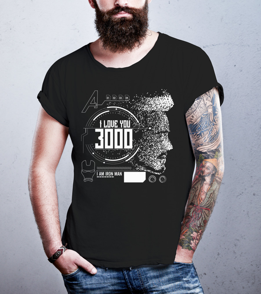Marvel Avengers I Love You 3000 I Am Iron Man Pixel Art Profile T-Shirt