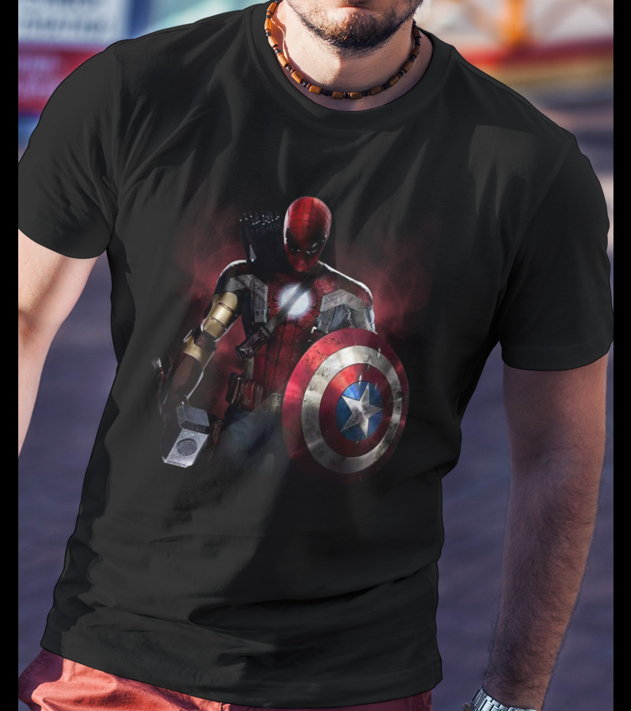 Captain America Deadpool Iron Man Spiderman Thor Hawkeye Avengers Crossover T-Shirt