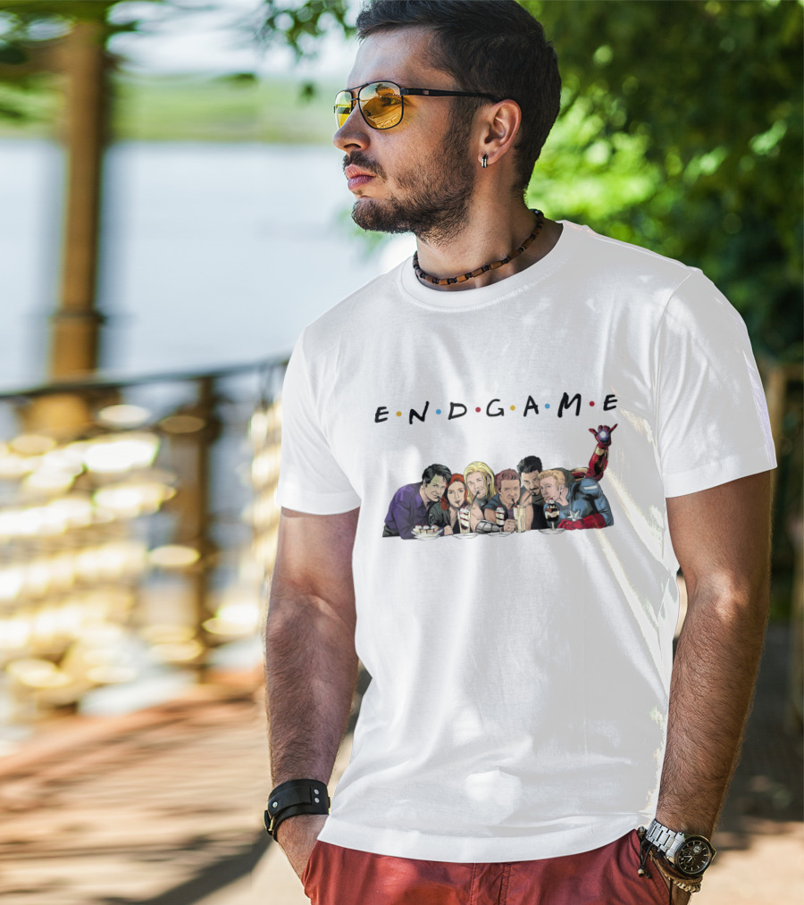 END GAME Avengers Coffeehouse Friends Parody Iconic Crossover T-Shirt
