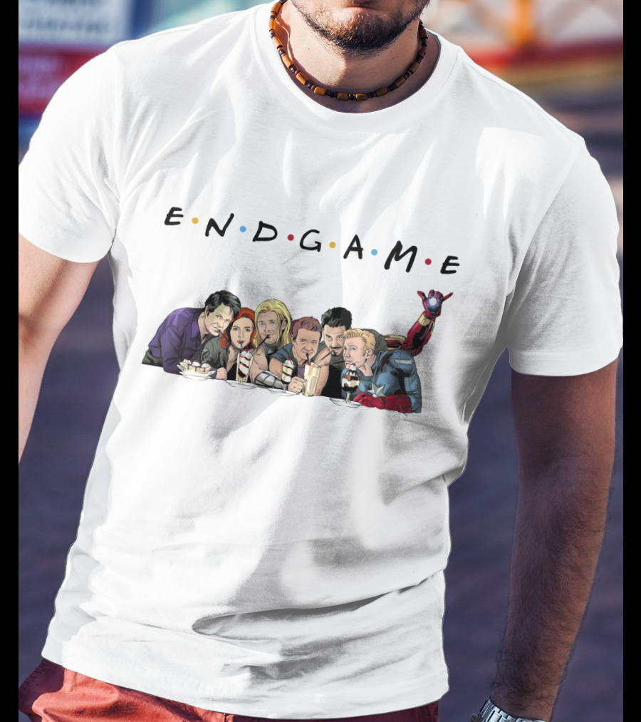 END GAME Avengers Coffeehouse Friends Parody Iconic Crossover T-Shirt