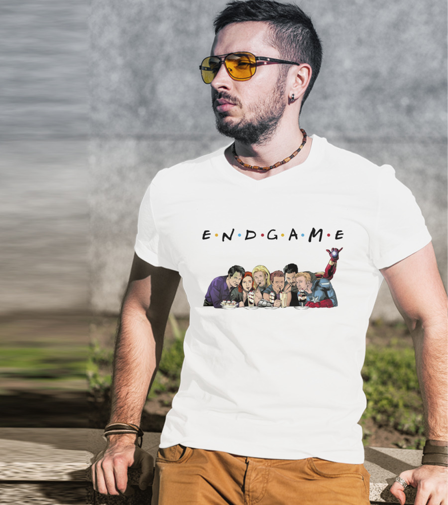 END GAME Avengers Coffeehouse Friends Parody Iconic Crossover T-Shirt