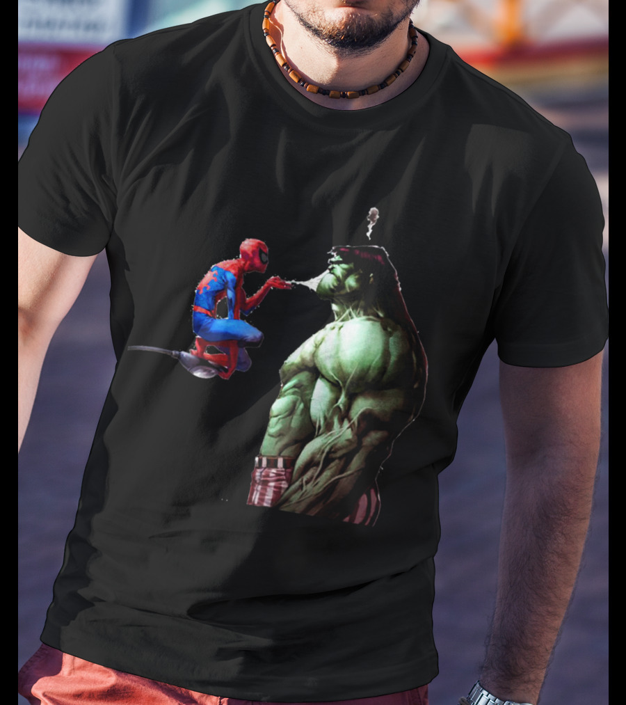 Hulk And Spiderman Coffee Confrontation Iconic Moment T-Shirt