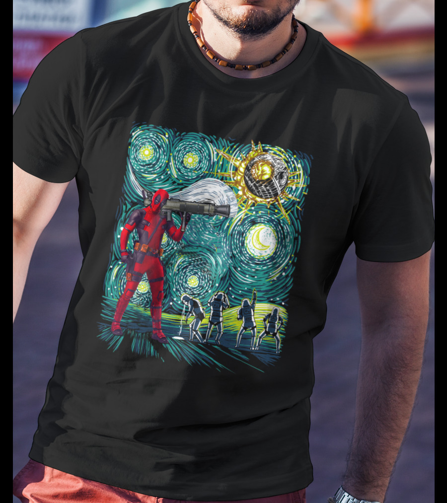 Deadpool Starry Night Meets Death Star T-Shirt
