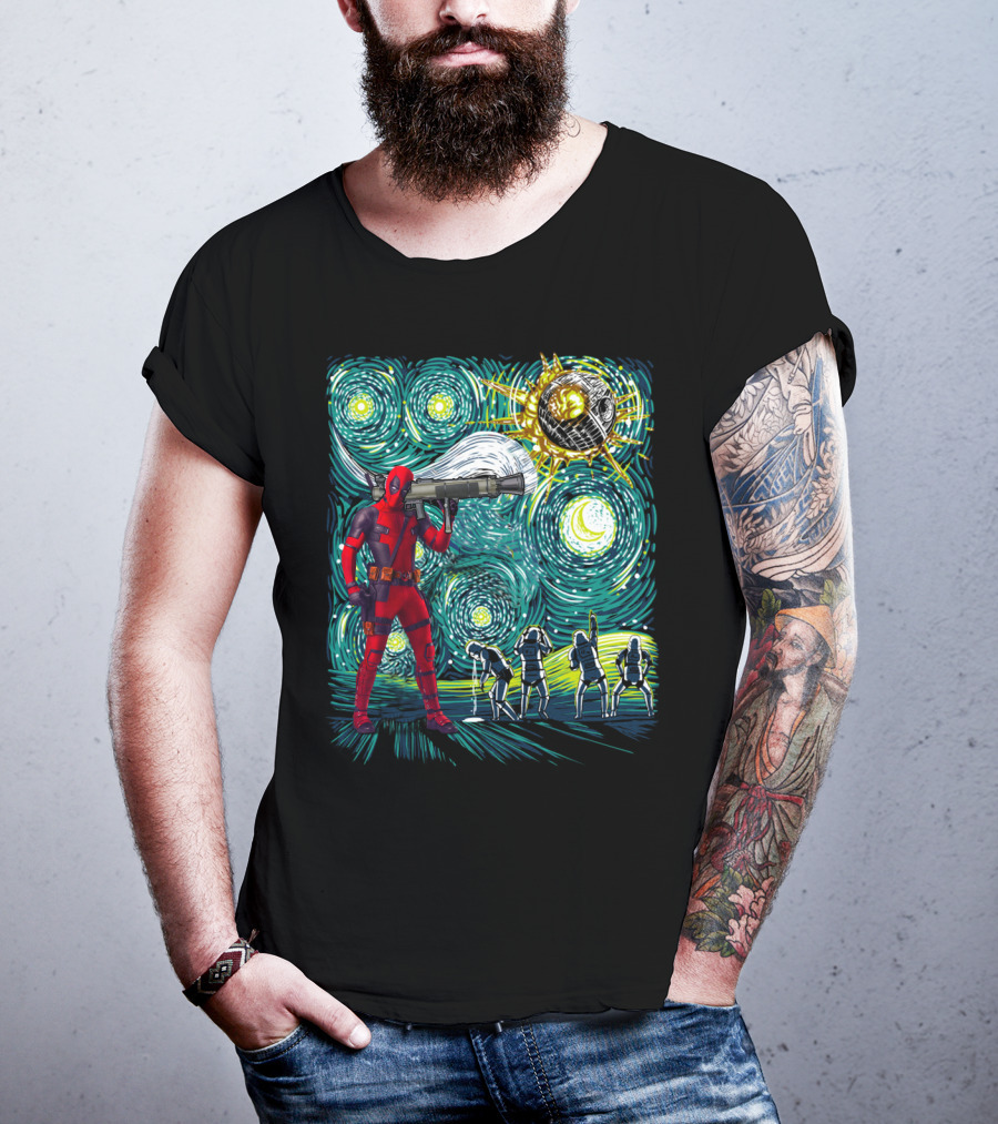 Deadpool Starry Night Meets Death Star T-Shirt