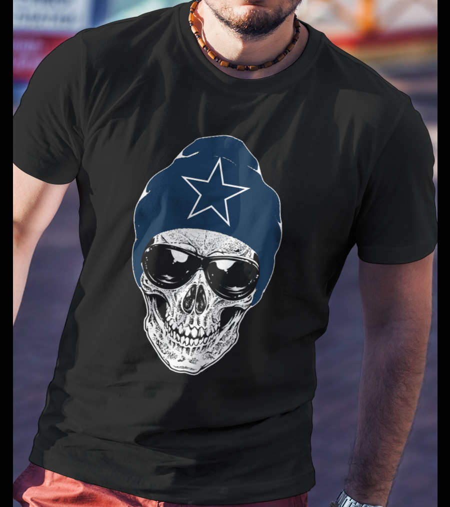 Dallas Cowboys Skull With Star Beanie And Sunglasses T-Shirt