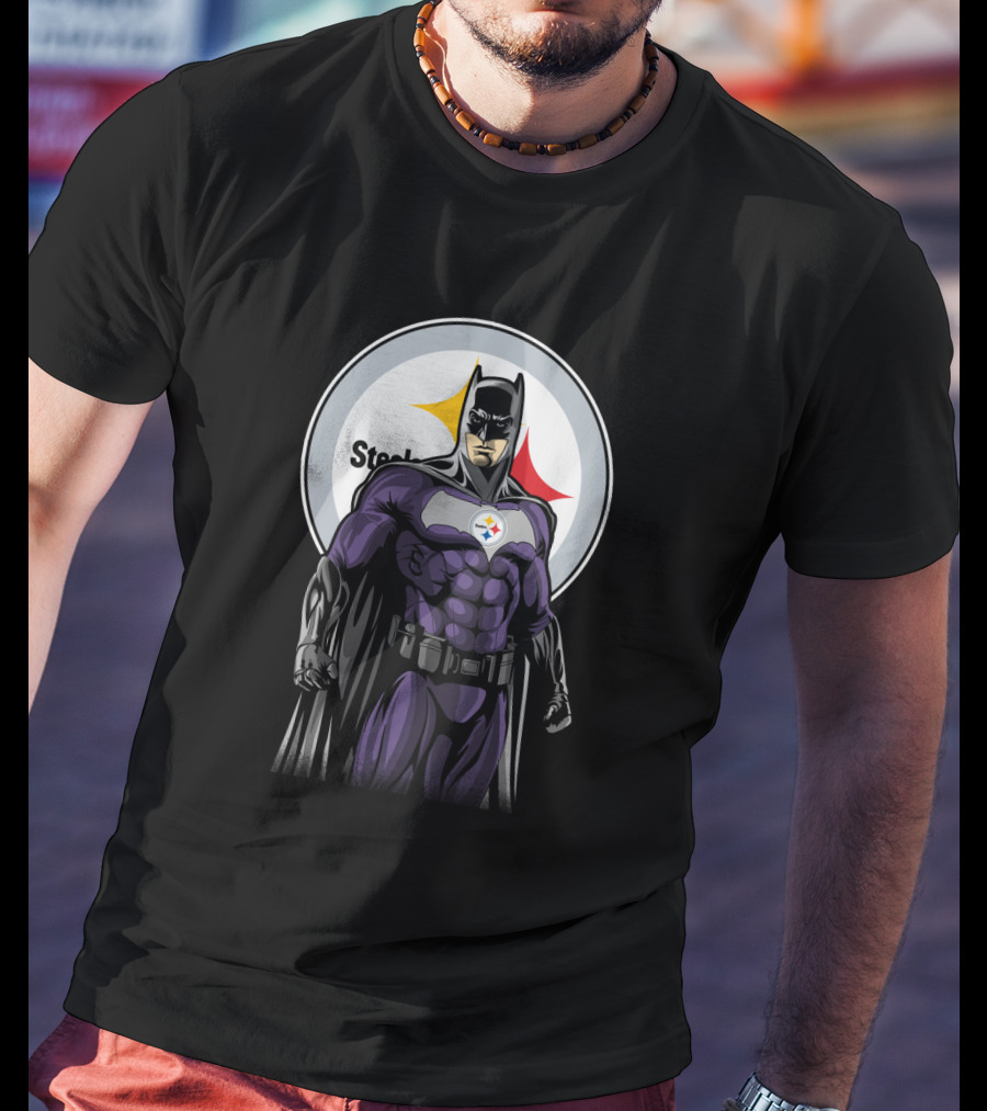 Steelers Superhero Emblem With Iconic Batman T-Shirt