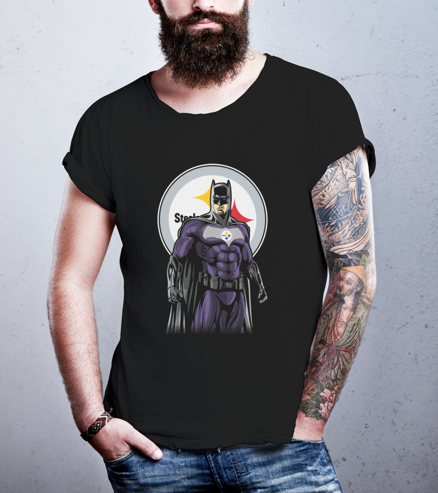 Steelers Superhero Emblem With Iconic Batman T-Shirt