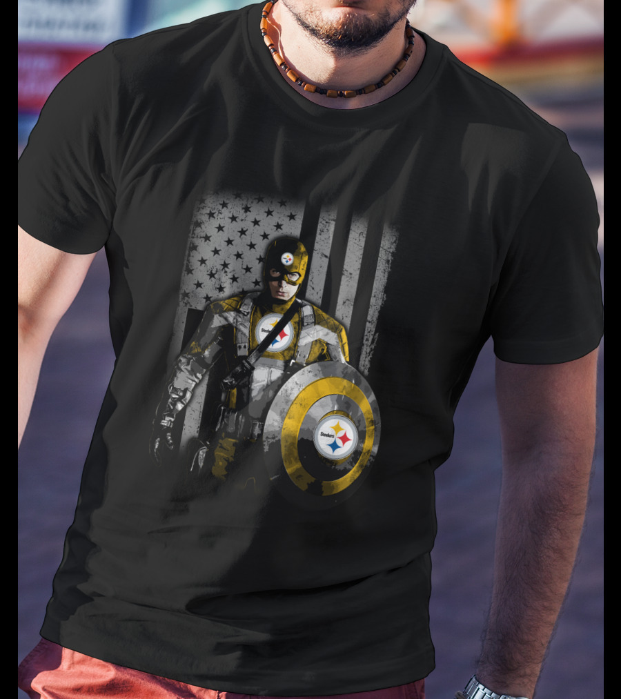 Pittsburgh Steelers Superhero Tribute With Shield And Stars T-Shirt