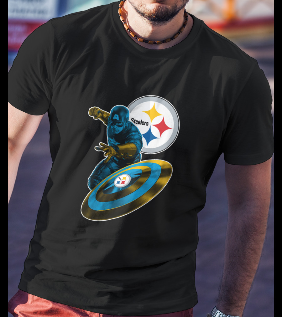 Captain America Pittsburgh Steelers Shield T-Shirt
