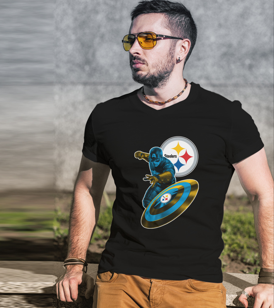Captain America Pittsburgh Steelers Shield T-Shirt