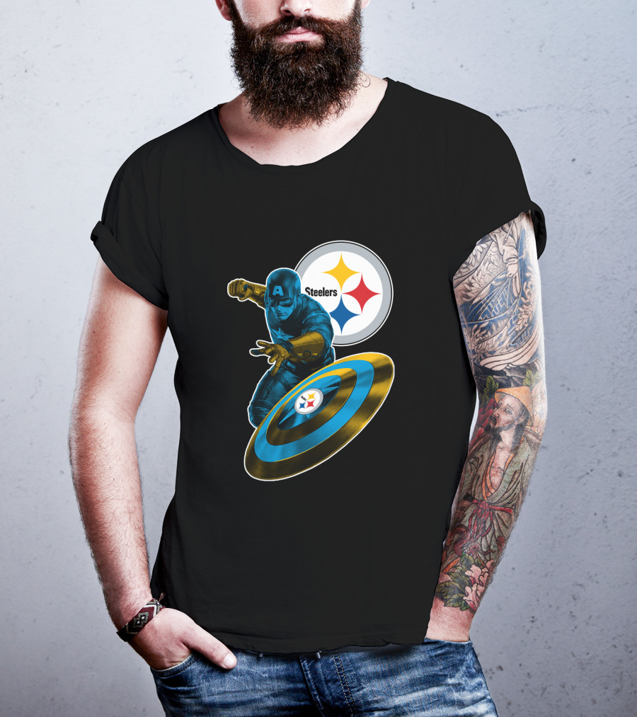 Captain America Pittsburgh Steelers Shield T-Shirt