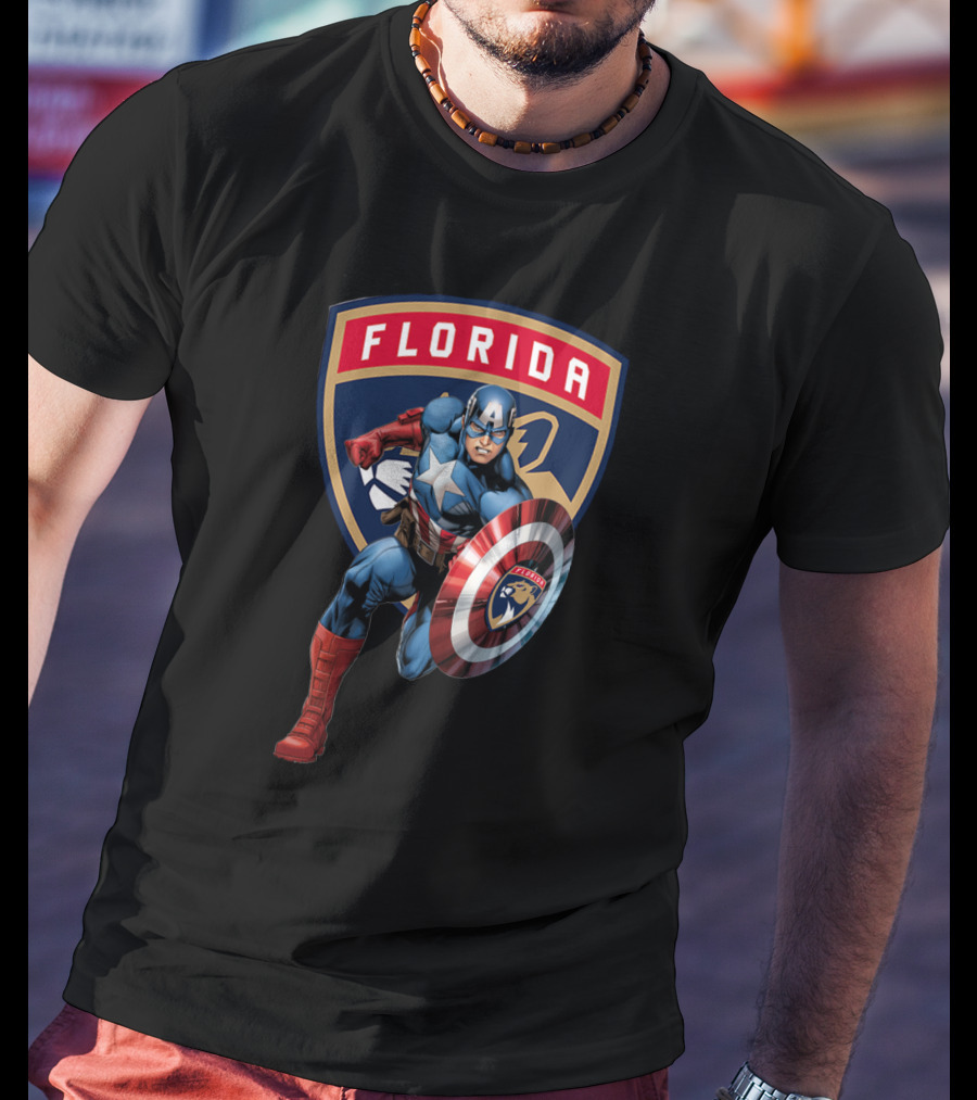 Florida Panthers Captain America Shield Marvel Crossover T-Shirt
