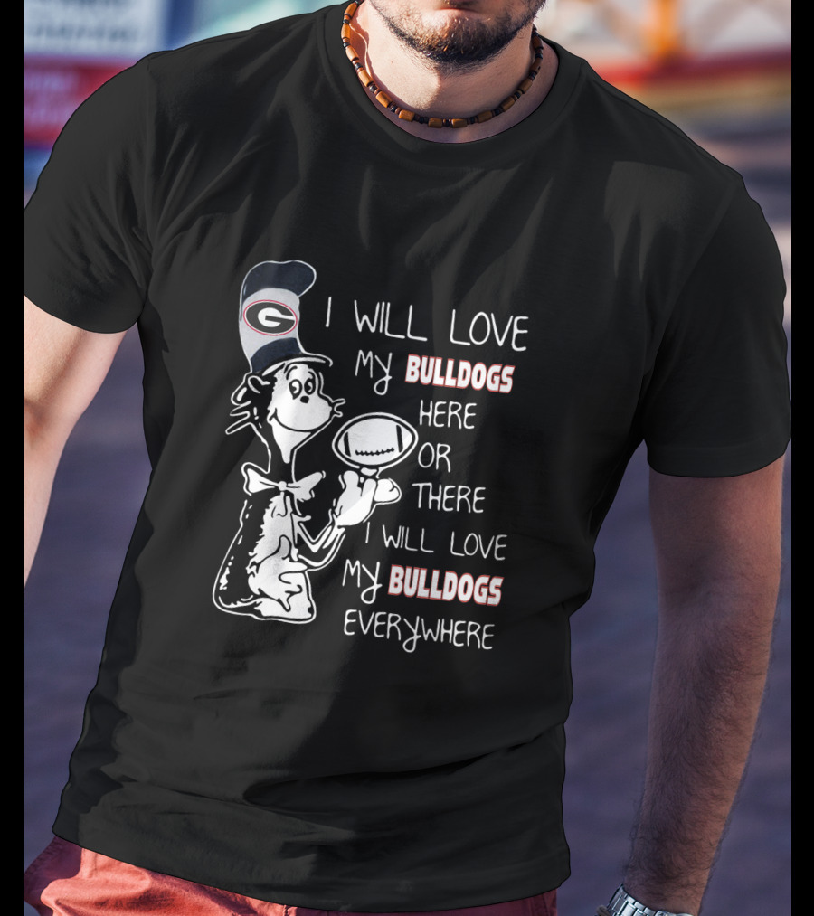 Georgia Bulldogs Football Love Everywhere Bulldog Fan Cartoon T-Shirt
