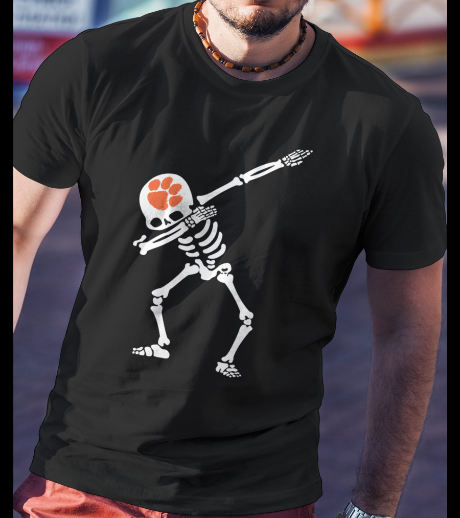 Clemson Tigers Dabbing Skeleton With Paw T-Shirt