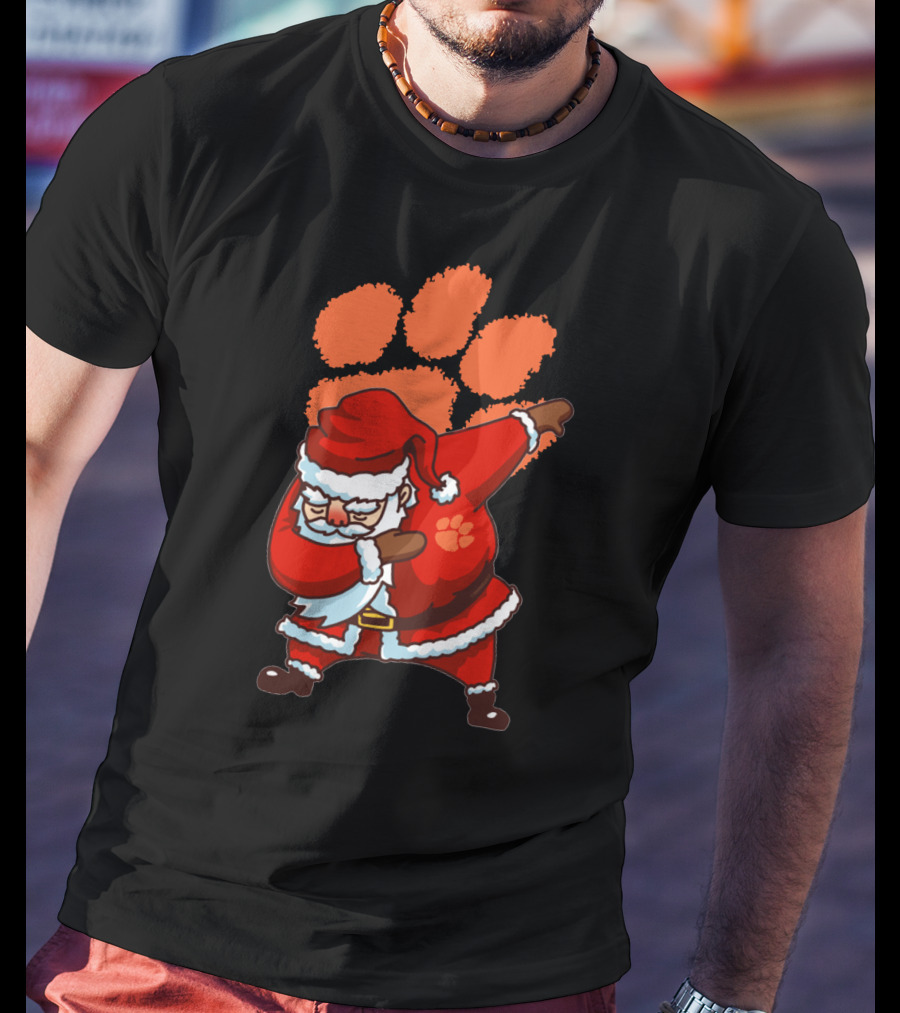Clemson Tigers Football Dabbing Santa With Paw Print T-Shirt