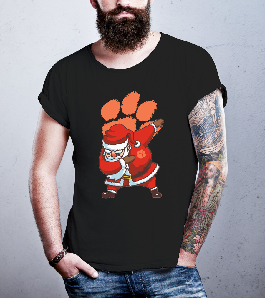 Clemson Tigers Football Dabbing Santa With Paw Print T-Shirt