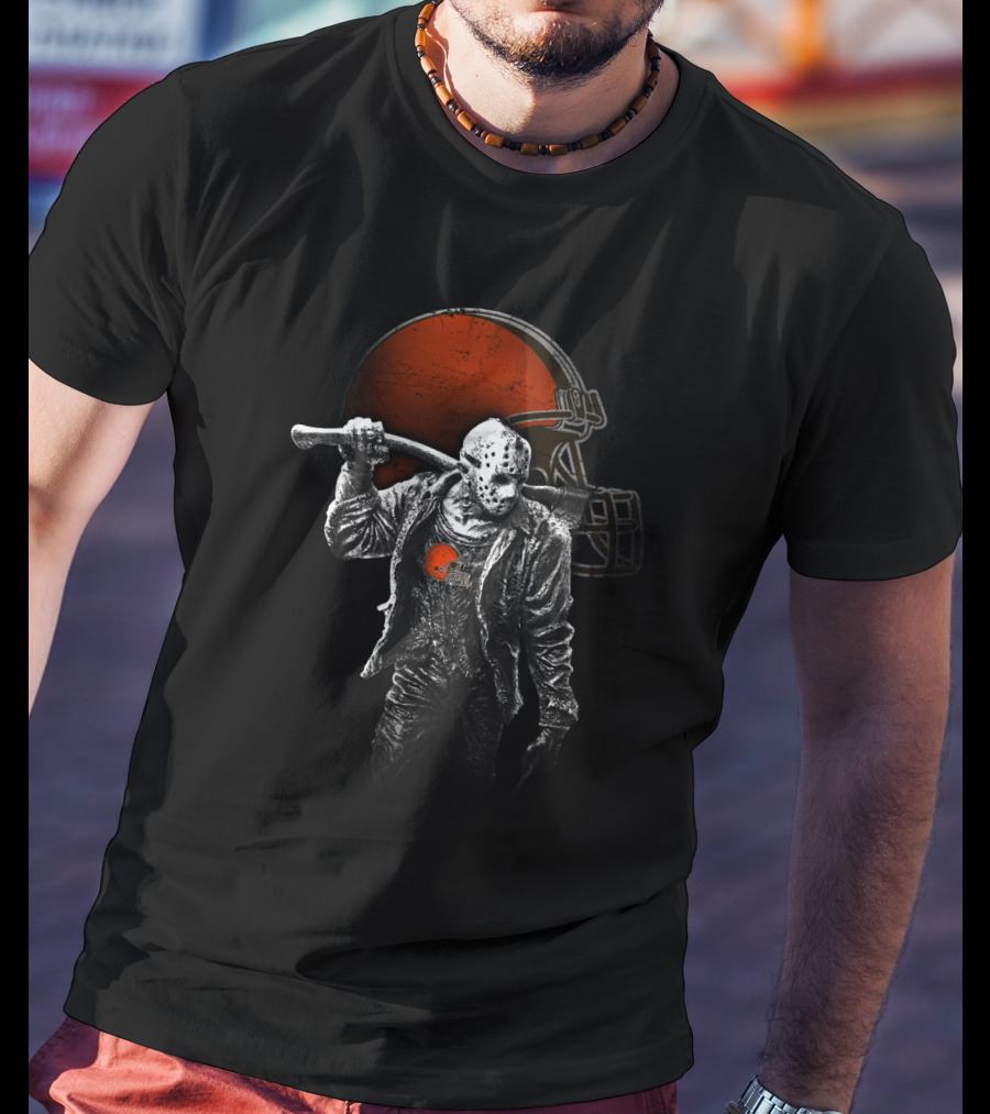 Cleveland Browns Halloween Jason Horror Football Mashup T-Shirt