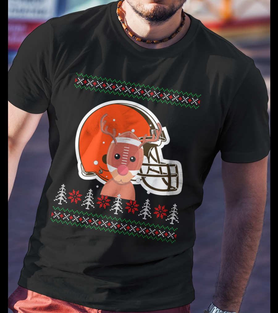Cleveland Browns Christmas Reindeer Helmet T-Shirt