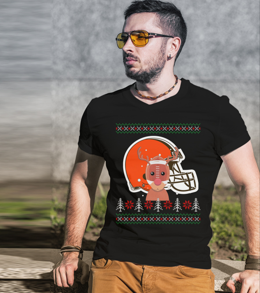 Cleveland Browns Christmas Reindeer Helmet T-Shirt