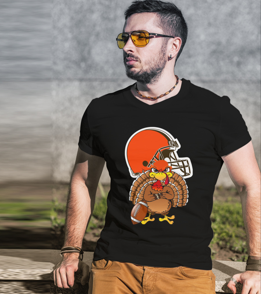 Cleveland Browns Angry Thanksgiving Turkey Football Helmet T-Shirt