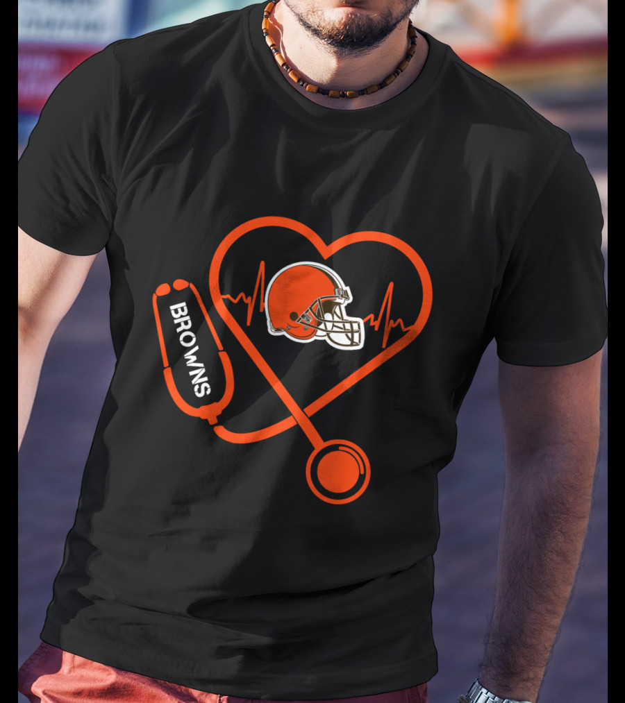 Cleveland Browns Heartbeat Stethoscope Football Helmet Passion T-Shirt