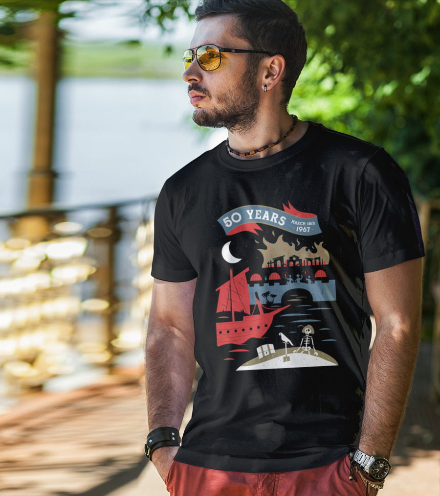 Years March 18Th 1967 Disney Films Adventure At Sea Skeleton Pirate Scene T-Shirt