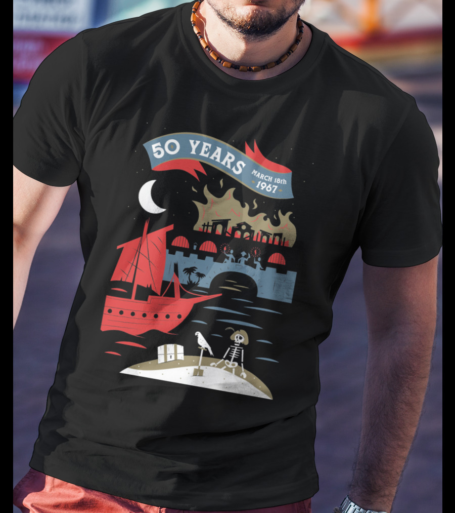 Years March 18Th 1967 Disney Films Adventure At Sea Skeleton Pirate Scene T-Shirt