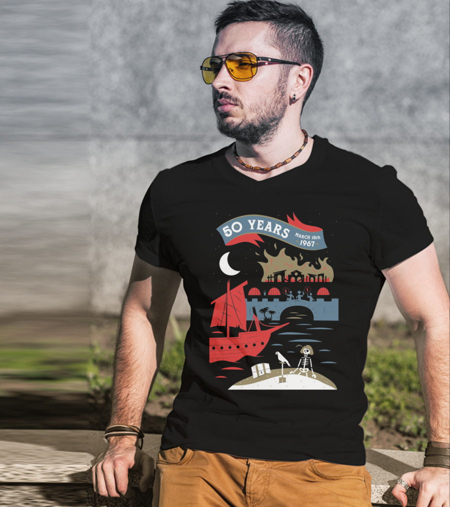 Years March 18Th 1967 Disney Films Adventure At Sea Skeleton Pirate Scene T-Shirt