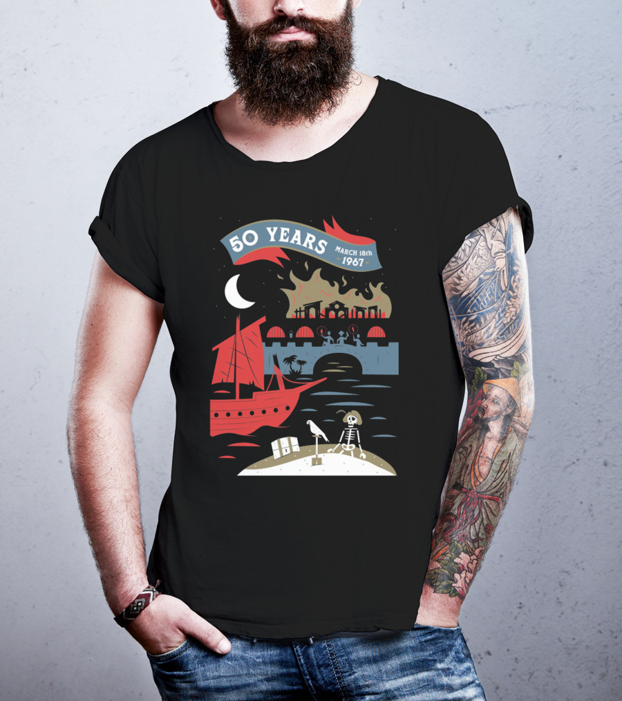 Years March 18Th 1967 Disney Films Adventure At Sea Skeleton Pirate Scene T-Shirt