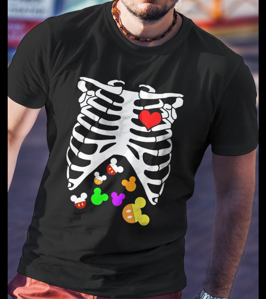 Rib Cage Heart And Colorful Mickey Heads Disney Films T-Shirt
