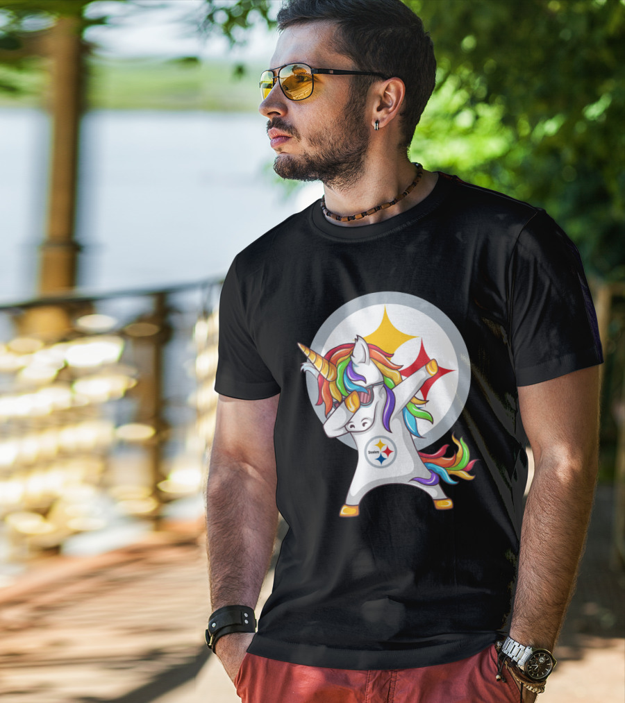Steelers Rainbow Unicorn Dab With Pittsburgh Steelers T-Shirt