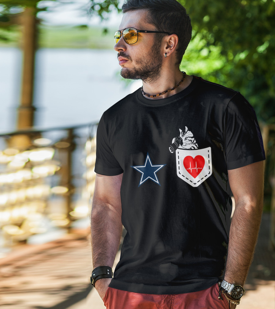 Dallas Cowboys Star Cat In Heartbeat Pocket T-Shirt