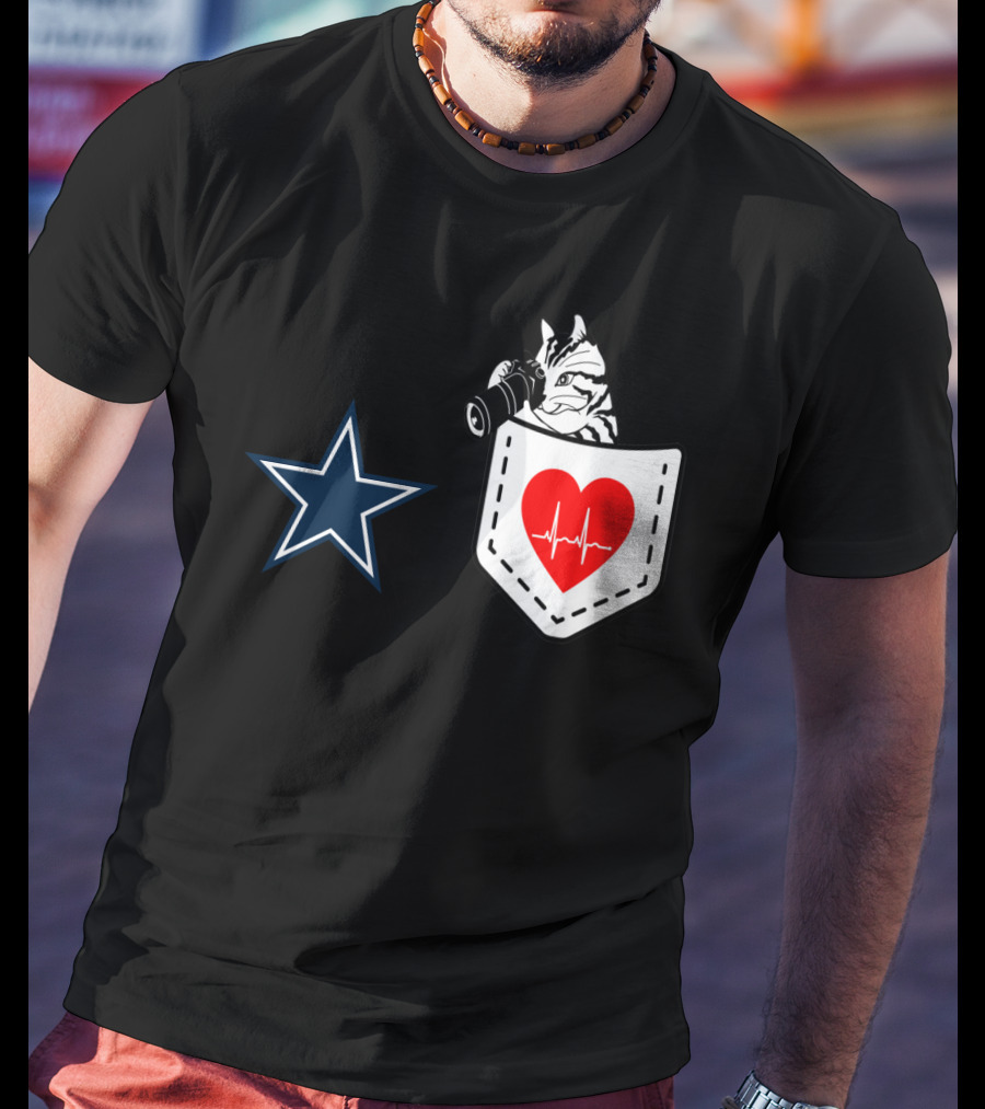 Dallas Cowboys Star Cat In Heartbeat Pocket T-Shirt