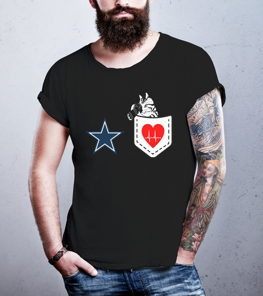 Dallas Cowboys Star Cat In Heartbeat Pocket T-Shirt