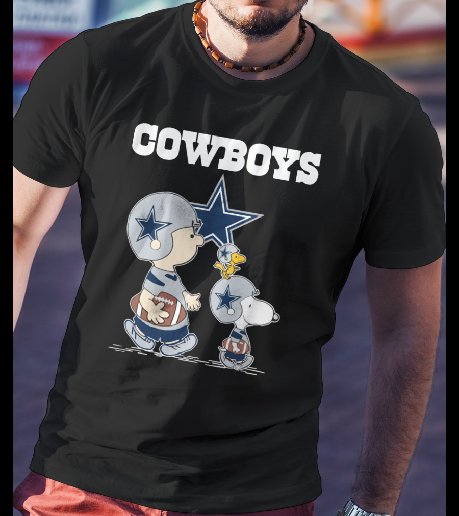 Cowboys Peanuts Characters With Dallas Star Logo Football Helmets T-Shirt