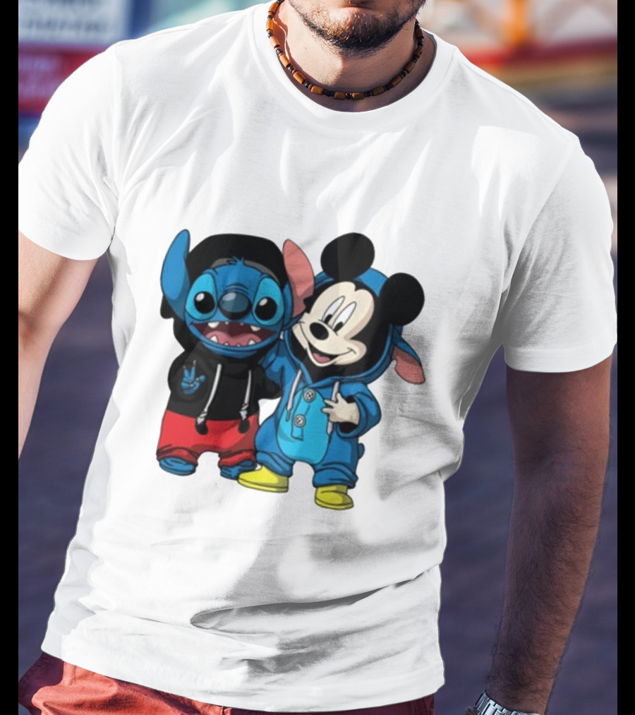 Mickey Mouse And Stitch In Hoodies T-Shirt