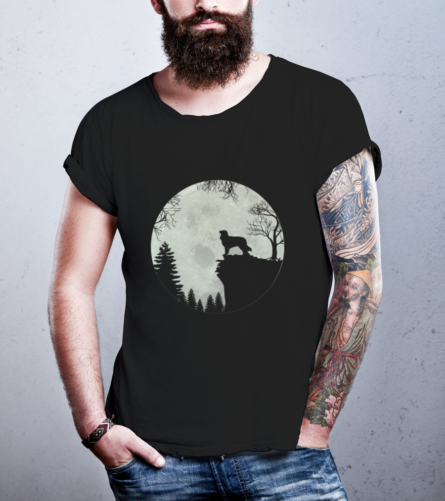 Australian Shepherd Full Moon Silhouette On Cliff T-Shirt