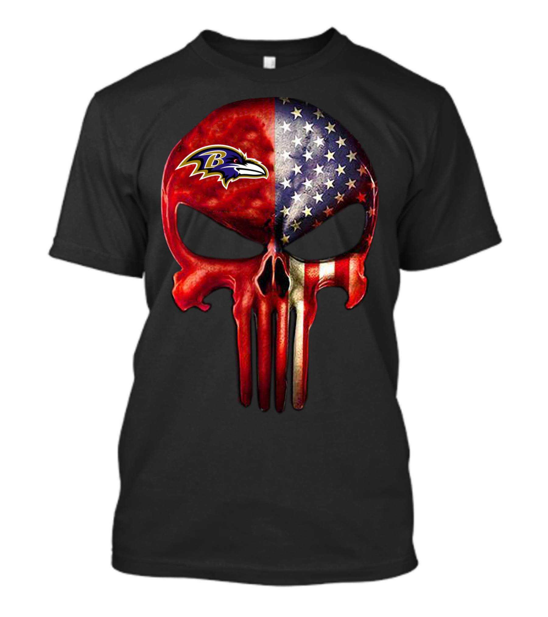 Baltimore Ravens American Flag Skull Logo 03 T-Shirt