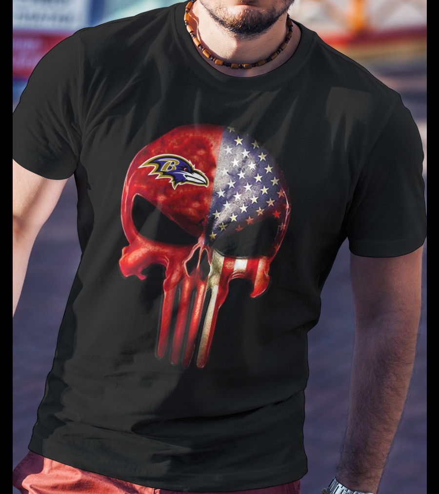 Baltimore Ravens American Flag Skull Logo 03 T-Shirt