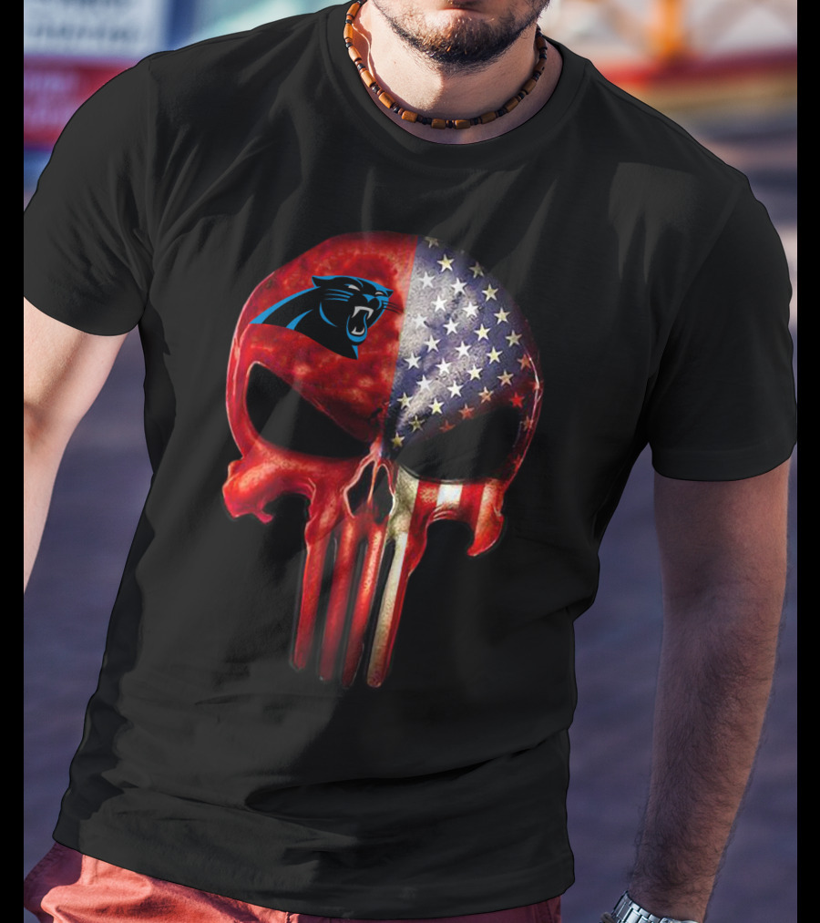 '05 CarolinaPanthers Skull American Flag T-Shirt