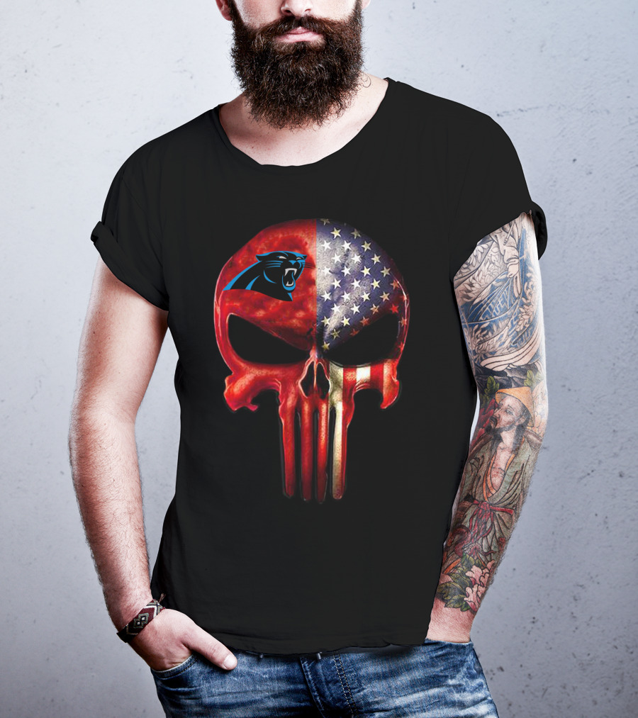 '05 CarolinaPanthers Skull American Flag T-Shirt