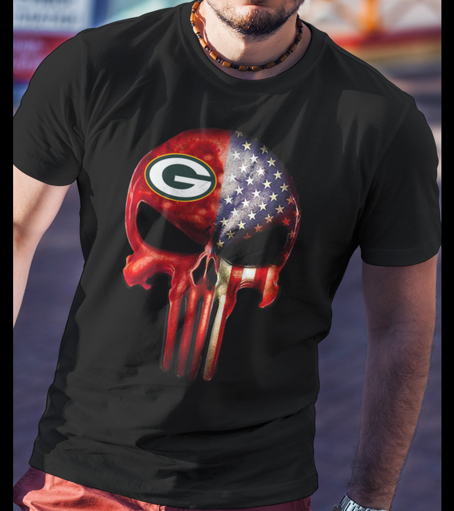 Green Bay Skull American Flag Fusion For True GreenBay Fan Only T-Shirt