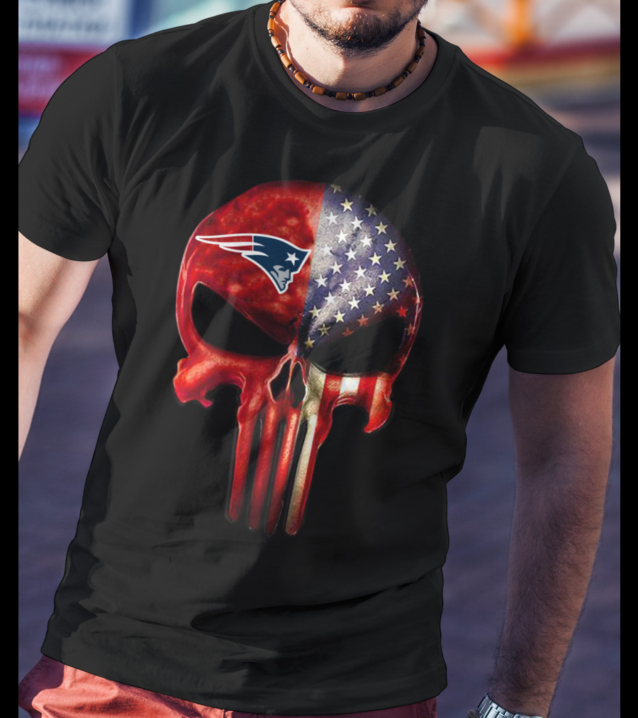 NEW ENGLAND Patriots Skull American Flag Fan Only T-Shirt