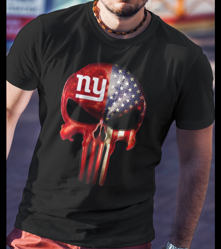 For True New York Fans Only American Flag Skull NY T-Shirt