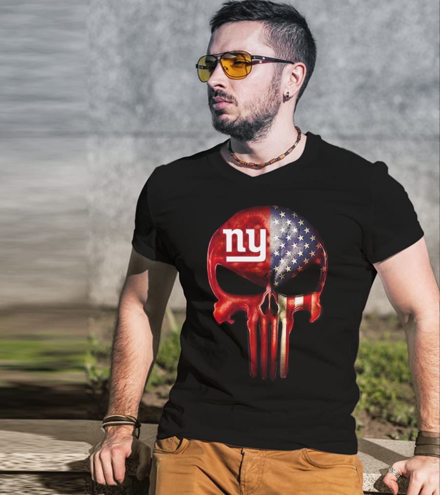 For True New York Fans Only American Flag Skull NY T-Shirt