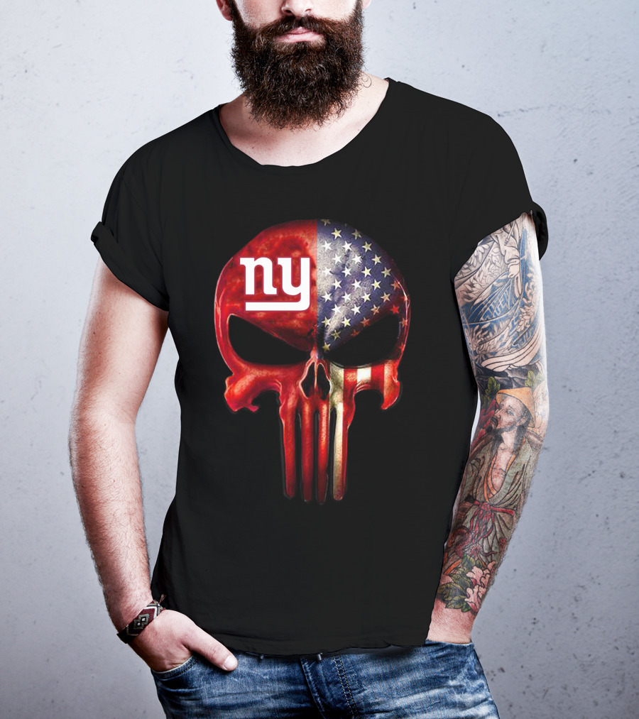 For True New York Fans Only American Flag Skull NY T-Shirt