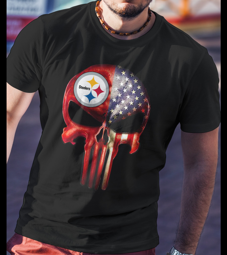 Steelers American Flag Skull For True Pittsburgh Fan Only T-Shirt