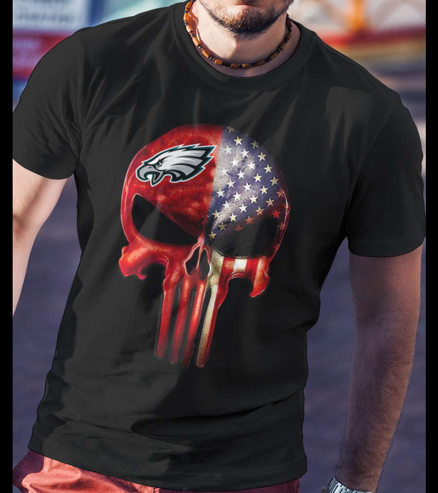 For True PHILADELPHIA Fan Only Eagles Patriotic Skull T-Shirt