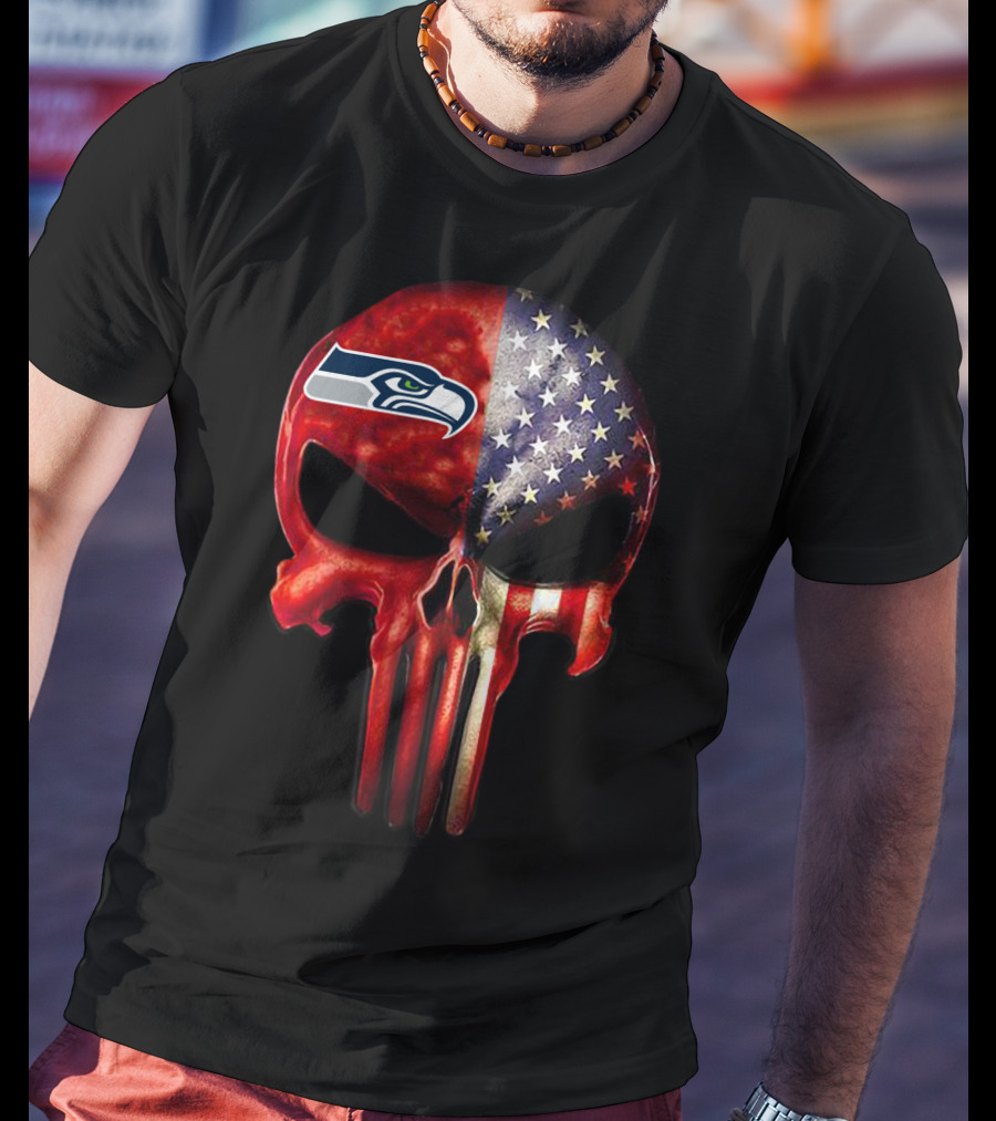 Seattle Seahawks American Flag Punisher Skull For True SEATTLE Fan Only T-Shirt
